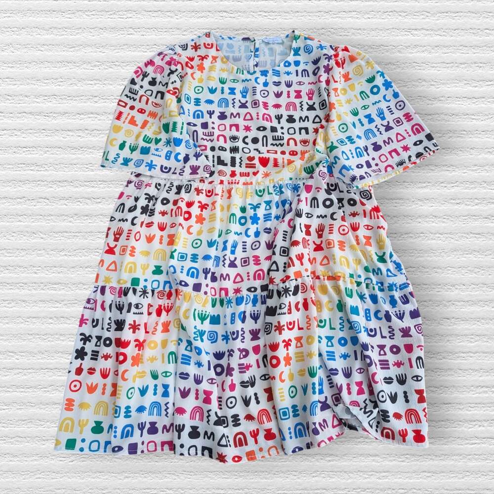 Little Party Dress Size 18 Tiered Mini Dress Abstract Print